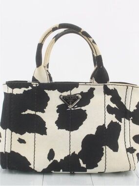 Prada Canapa St. Caval Handbag in Black/White Canvas Black and Cream Canva